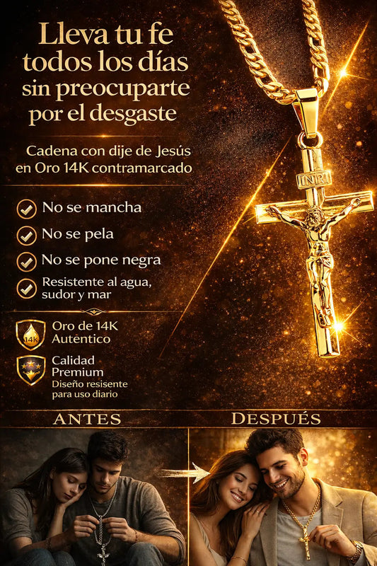 cadena con dije de jesus de oro 14k